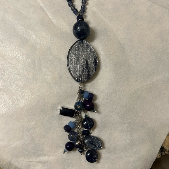 Chico's Blue Gemstone Necklace with Beaded Chain - Picture 1 of 5